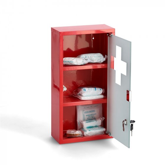 Medizinschrank verschließbar, rot Metall/Glas