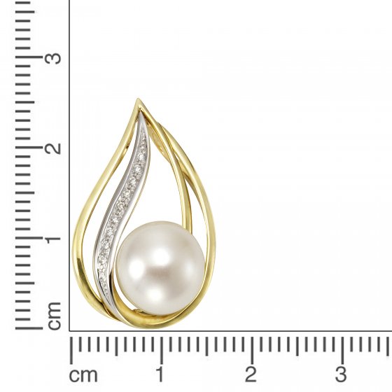 Anhänger Gold 585 zweifarbig mit weißer Perle 9,5-10mm + 10x Brillant zus. 0,04ct. 