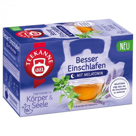 Teekanne Besser einschlafen Kräutertee mit Melatonin 18 Beutel 