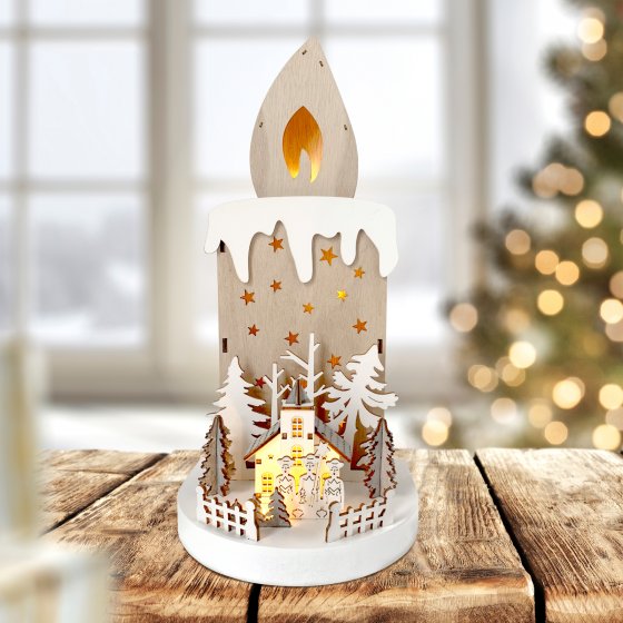LED Weihnachtsdeko Kerze mit Kirche und Sternsingern 