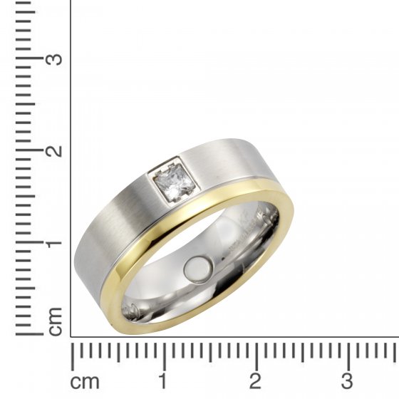 Ring Edelstahl zweifarbig glanz/mattiert mit weißem Zirkonia 