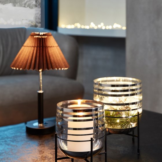 Tischlampe Schwarz Plissee Schirm 