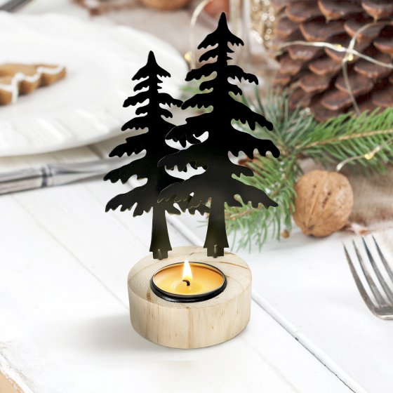Teelichthalter Wald Schwarz 