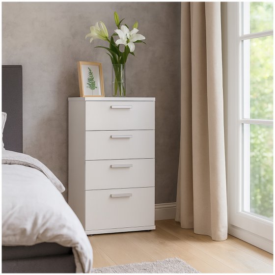 Nachtkommode 4 Schubladen Nina Weiß 2er-Set 