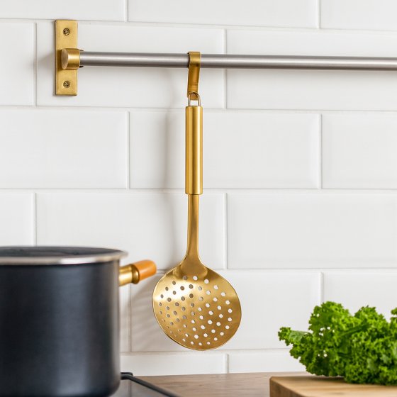 Sieblöffel goldfarben Edelstahl 32 cm Löffel zum Abgießen und Servieren 