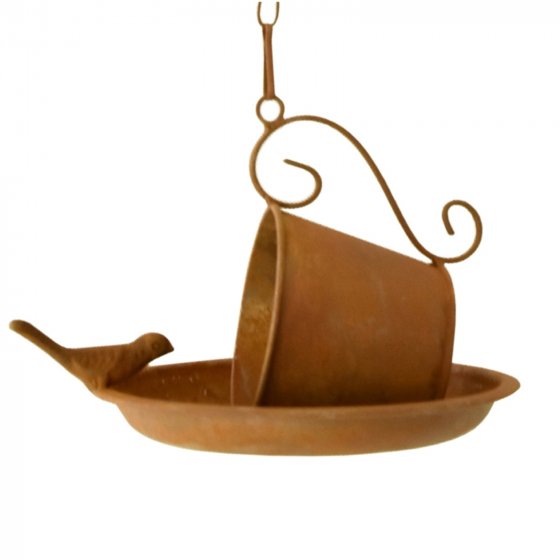 Dekorative Vogelfutterstation Metall Tasse zum Aufhängen Rostoptik 