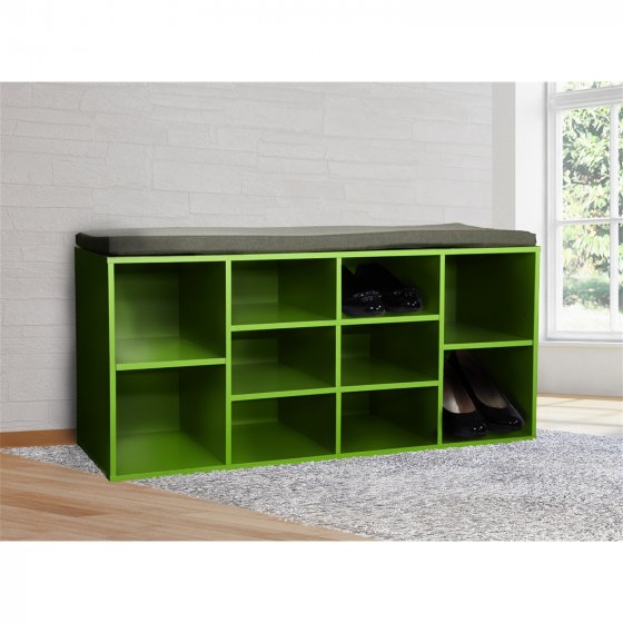 Garderobenbank mit 10 Fächern inkl. Sitzkissen Grün 