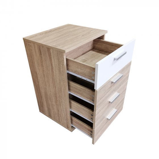 Nachtkommode 4 Schubladen Nina Sonoma Weiß 2er-Set 