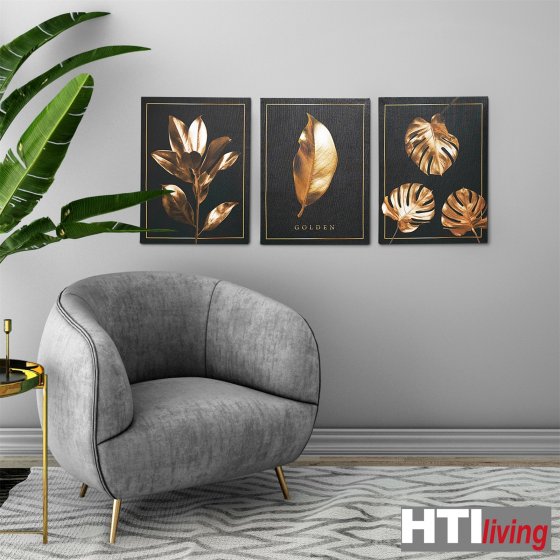 Wandbilder 3er-Set Schwarz Gold