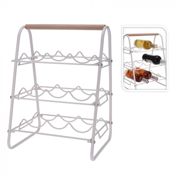Weinregal aus Metall mit Holzgriff Platz für 9 Flaschen 