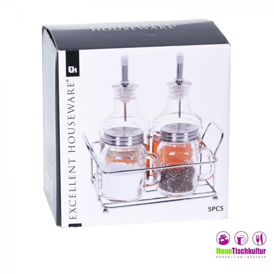 Menage-Set unbefüllt 5 Teile Glas/Metall 