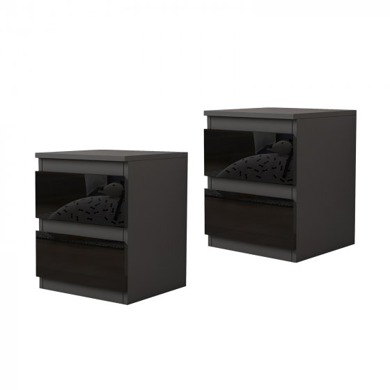 Nachtschrank Kenji Hochglanz Schwarz 2er-Set 