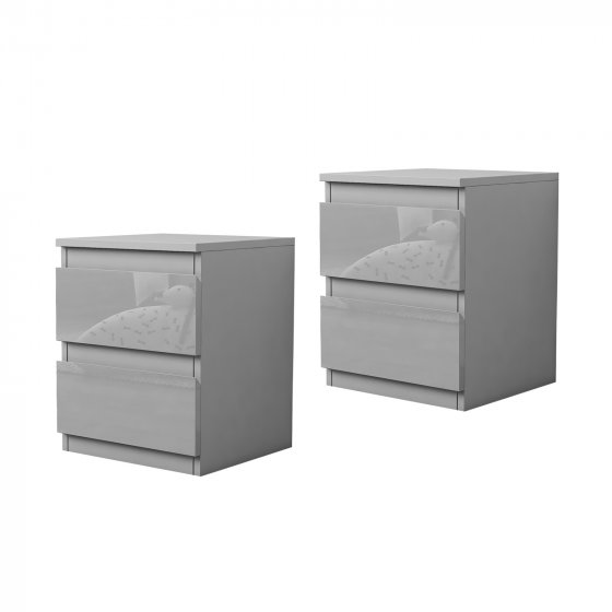 Nachtschrank Kenji Hochglanz Grau 2er-Set 
