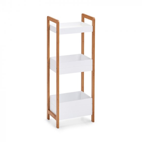 Standregal mit 3 Ablagefächern, weiß Bambus, MDF 