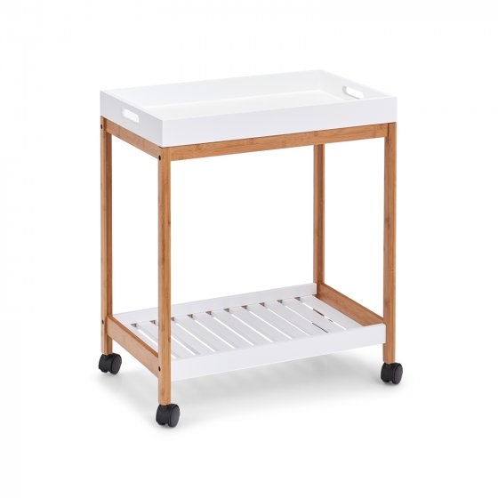 Beistellwagen mit Tablett, weiß Bambus, MDF 