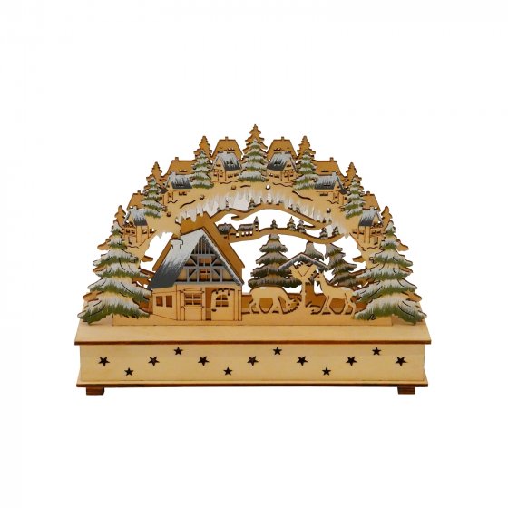 Leuchtbogen LED Waldhaus mit Rehen an der Futterkrippe 