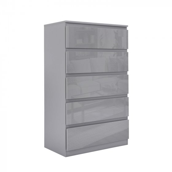 Sideboard Kenji 5 Schubladen Hochglanz Grau 