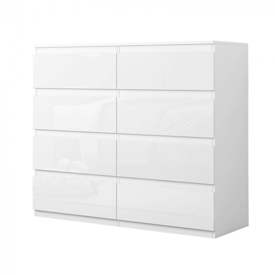 Sideboard Kenji 8 Schubladen Hochglanz Weiß 