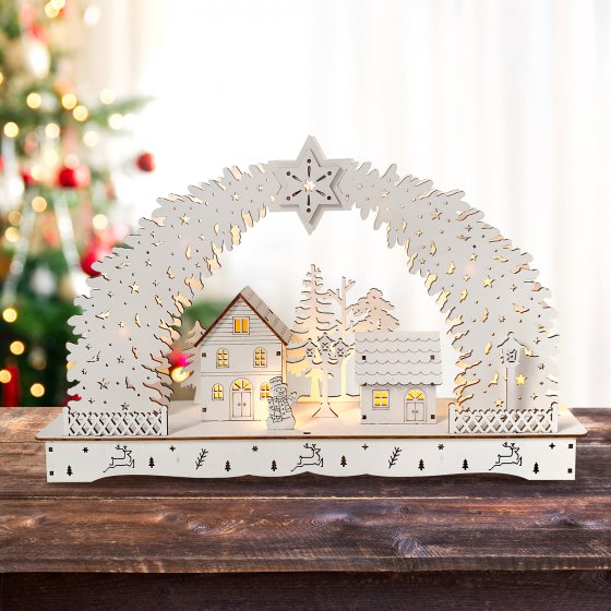 Leuchtbogen in modernem Weiß Weihnachtsdorf 