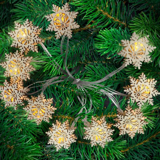 Lichterkette mit 10 LED Schneeflocken 