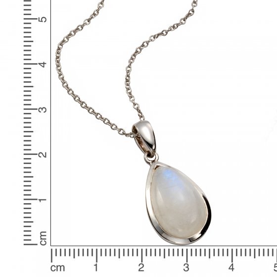 Halskette Silber 925 rhodiniert 45/42cm lang mit echtem Rainbow Mondstein 17x10,5mm 