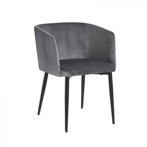 Esszimmerstuhl grau mit Samtbezug mit Armlehne und Metallgestell 