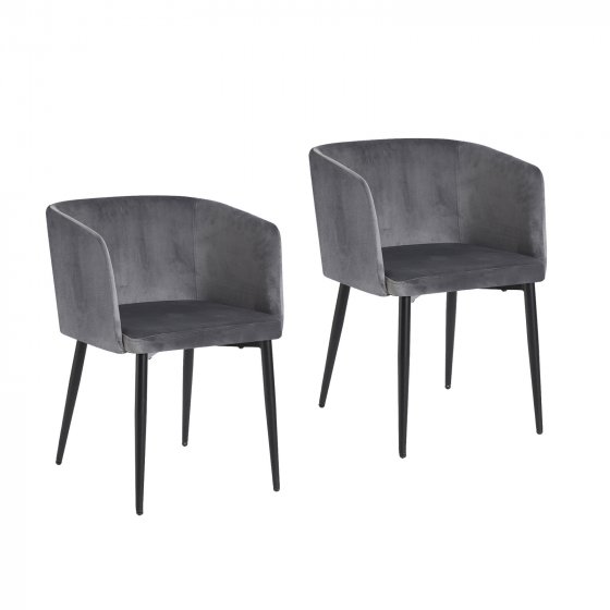 Polsterstuhl 2er Set in Grau Samtbezug mit Armlehne und Metallgestell 