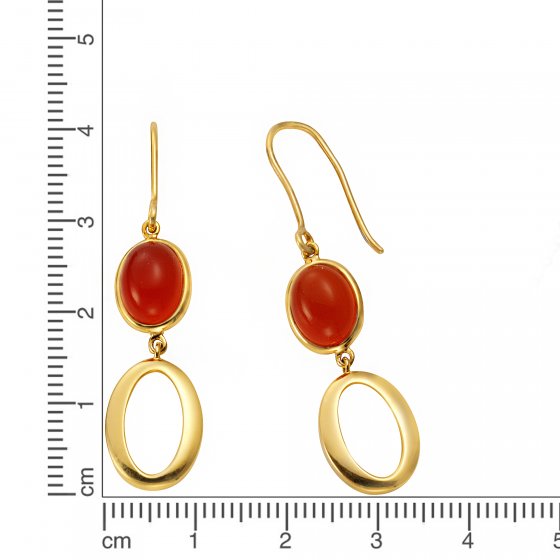 Ohrringe Silber 925 vergoldet 30mm lang mit echtem roten Carneol 