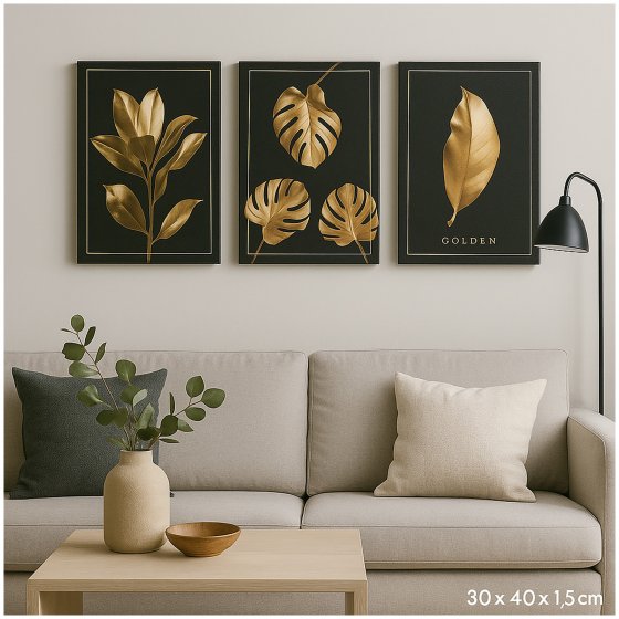 Wandbilder 3er-Set Schwarz Gold