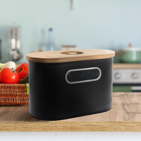 Brotkasten Schwarz mit Holzdeckel 