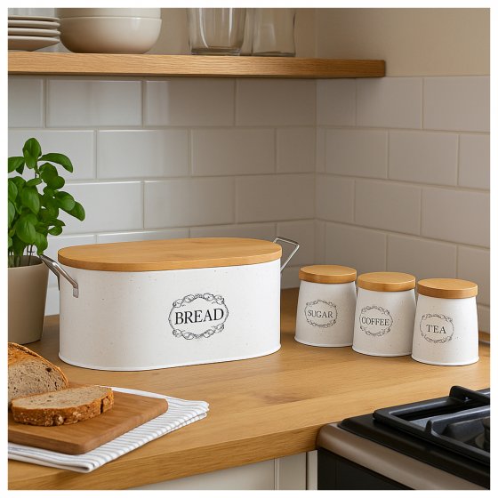 Brotkasten Vorratsdosen 4er-Set Landhaus Weiß 