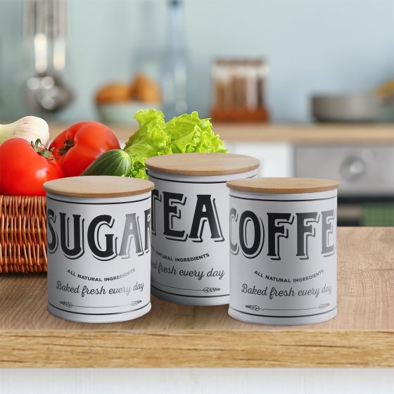 Vorratsdosen 3er-Set mit Holzdeckel Landhaus Weiß 