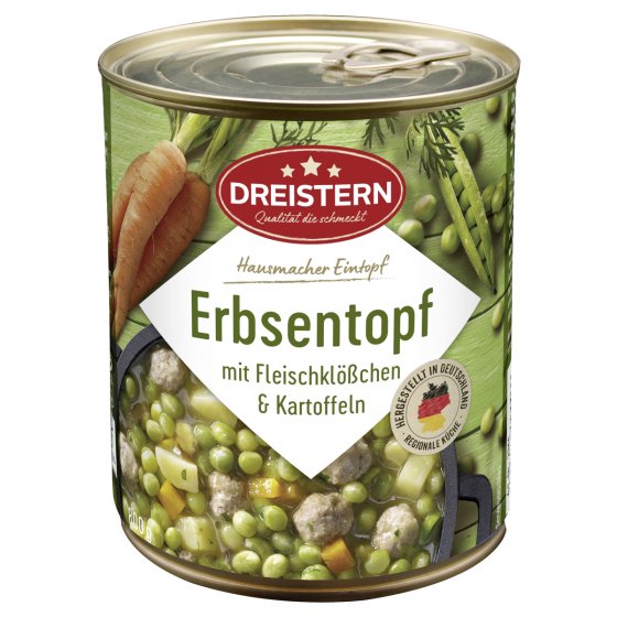 Dreistern Erbsen Eintopf mit Fleischklößchen und Schinken 800g 