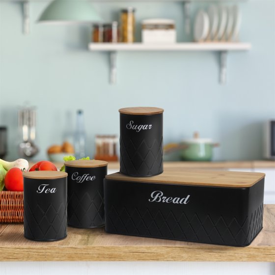 Brotkasten Vorratsdosen 4er-Set Schwarz 