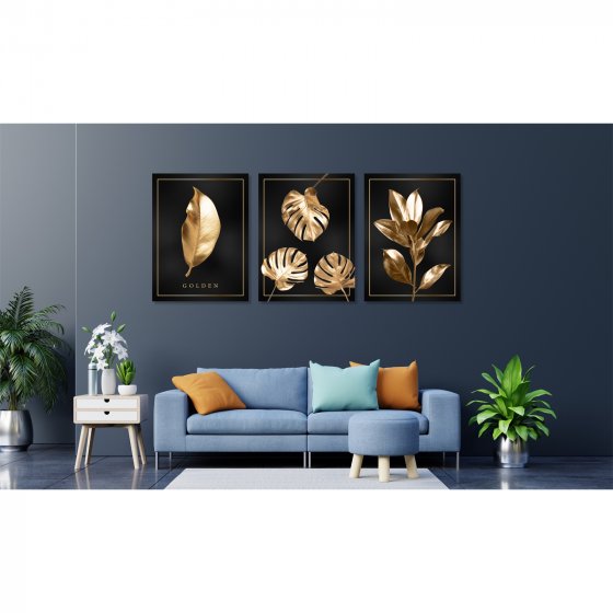 Wandbilder 3er Set Golden Leaves 