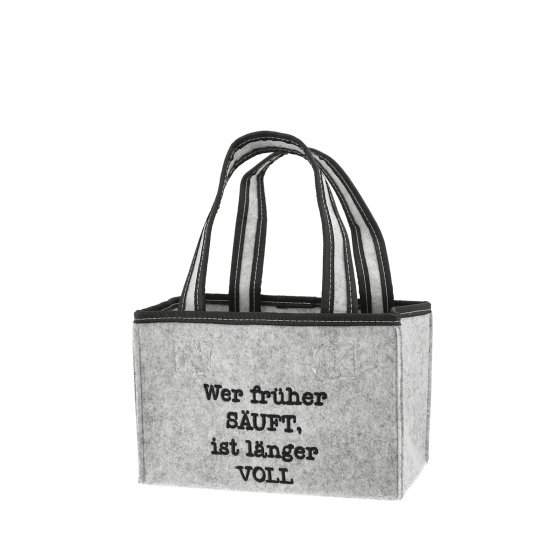 Flaschentasche mit lustigem Spruch "Wer früher säuft, ist länger voll"