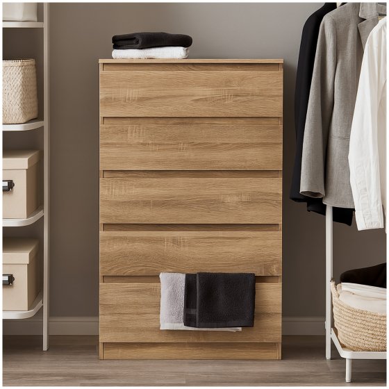 Kommode mit 5 grifflosen Schubladen Thekla Sonoma 