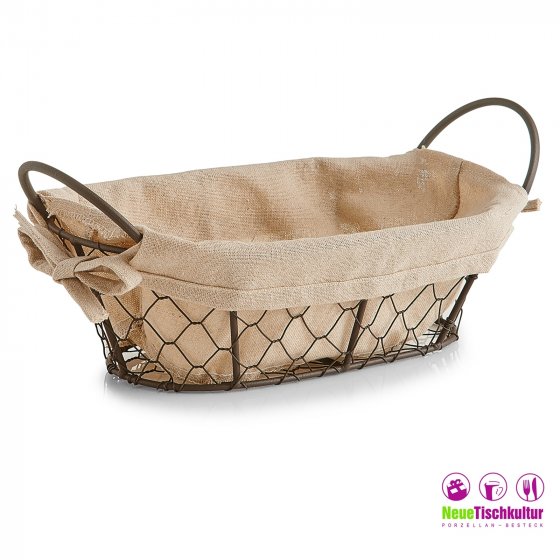 Brotkörbchen Metall, Leinen Countrystyle 