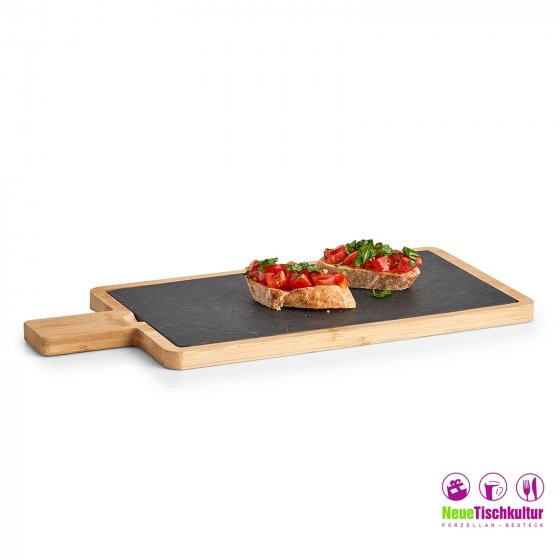 Schneide-und Servierbrett mit Griff Bambus, Schiefer 