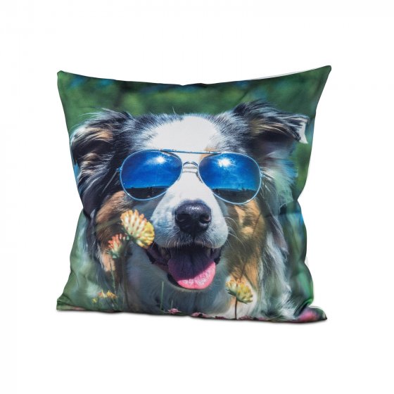 Dekokissen für Sofa und Outdoor Möbel 45 x 45 cm Hund mit Sonnenbrille 