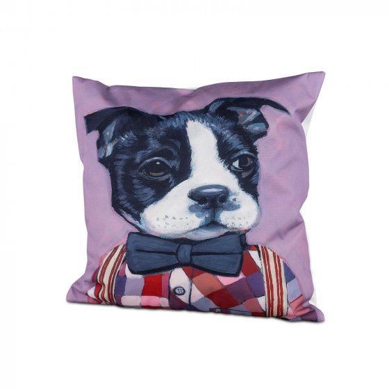 Dekokissen für Sofa und Outdoor Möbel 45 x 45 cm Hund mit Fliege 