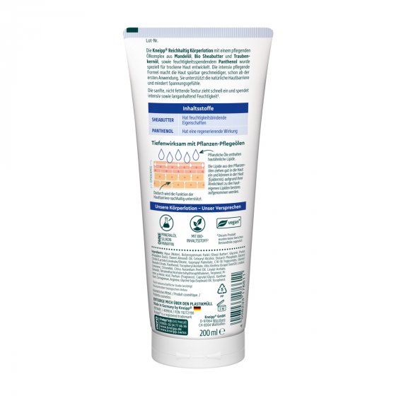 Kneipp Reichhaltig Körperlotion für trockene Haut mit Bio Sheabutter 200ml 