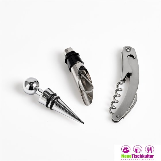 Wein-Set, 4-teilig Gummibaum, Glas, Edelstahl 