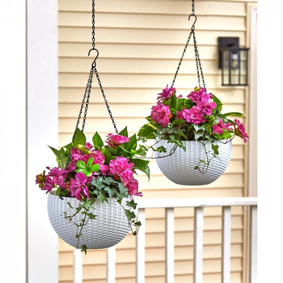 Blumenampel 2er Set Rattanoptik Weiß 