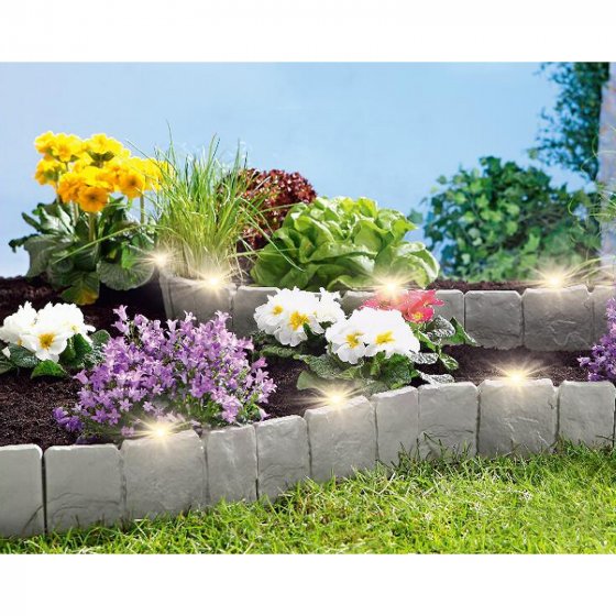Beeteinfassung mit Solarbeleuchtung Steinoptik