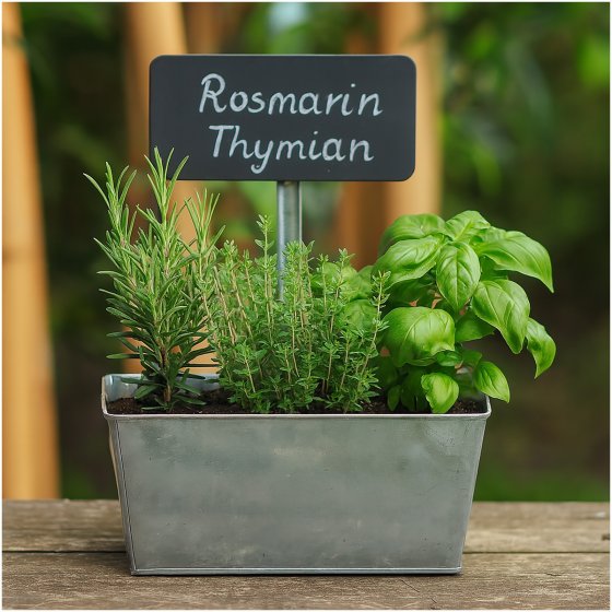 Blumenkasten 4er Set mit Beschriftungsfeld 