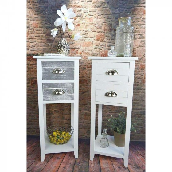 Beistelltisch 2 Schubladen Mia Landhaus Weiß Grau 