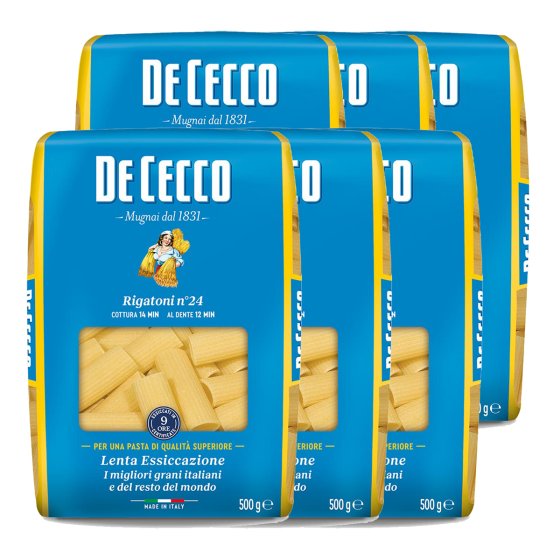 De Cecco Rigatoni Nr. 24 Nudeln aus Hartweizengrieß 500g 6er Pack 