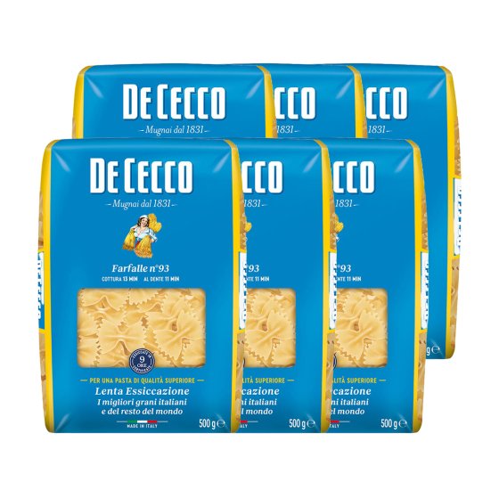 De Cecco Farfalle Nr. 93 Nudeln aus Hartweizengrieß 500g 6er Pack 