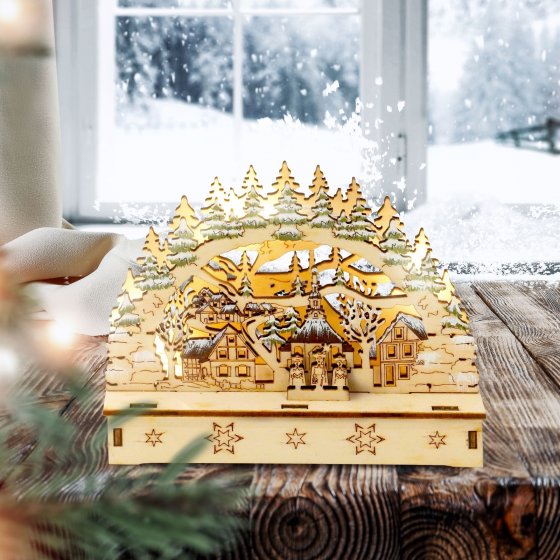 LED Schwibbogen Dorf im Tannenwald 